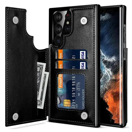 Capa Carteira De Couro Para Samsung Galaxy S26 Ultra S25 S24 S23 S22 Ultra Plus S25 FE S21 S23 S24 FE Traseira Flip