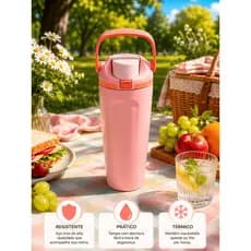 Garrafa Térmica 900ml com Alça e Canudo Ideal para Academia, Trabalho e Viagens