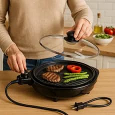 Grill Elétrico Redondo Premium 127V Para Legumes E Carnes Grelhadas sem fumaça
