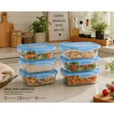 Kit 6 potes de vidro herméticos Vidro 370ml Armazenamento comidas verduras marmitas fitnes alimentos