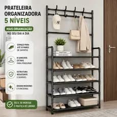 Prateleira Organizadora 5 Níveis para Calçados e Roupas - Preta