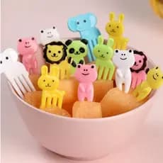Kit 10 Peças Mini Garfo Para Petisco Infantil de Fruta de Desenho Animado