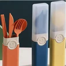 Kit Portátil De Talheres Biodegradável Estojo com Par de Hachi Garfo Faca e Colher