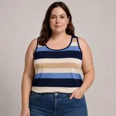 Blusa Regata Feminina Plus Size Viscolycra Listrada Casual Confortável Leve Verão Moda Feminina Básica Dia a Dia