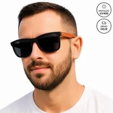 Óculos de sol de Madeira Bambu Premium Masculino Quadrado,  Proteção UV400