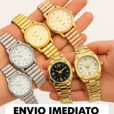 Relógio Feminino Á Prova D´agua Redondo Pulseira Elástica Analógico Pulseira em Aço