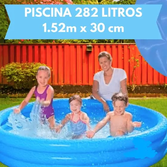 Piscina Inflável Grande 282 Litros 1.52m x 30Cm Bestway 3 Anéis Criança Verão Calor
