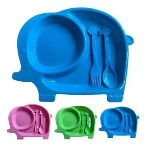 Kit Refeição Alimentação Infantil 3 Peças Prato Divisórias + Talheres(Garfo e Colher) Introdução Alimentar *Adaptação