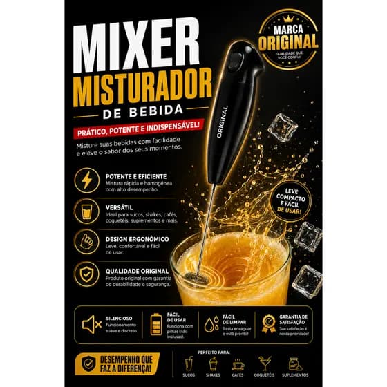 Mini Mixer Misturador Portátil Elétrico Para Bebidas Receitas Inox