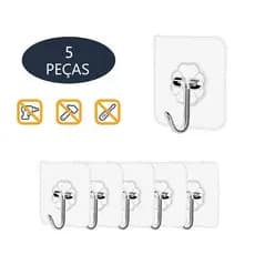 Kit com 5 Gancho Adesivo para Parede Transparente