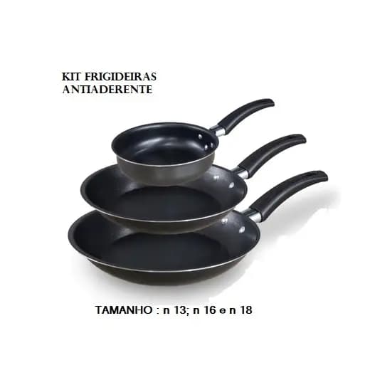 Kit Jogo Frigideiras Conjunto 3 Peças Vermehas Tamanho 13, 16 e 18 cm Antiaderente Teflon