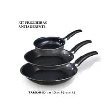 Kit Jogo Frigideiras Conjunto 3 Peças Vermehas Tamanho 13, 16 e 18 cm Antiaderente Teflon