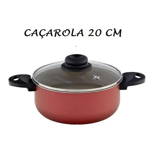Caçarola Antiaderente 20 Cm Com Tampa Vidro Panela Aluminio