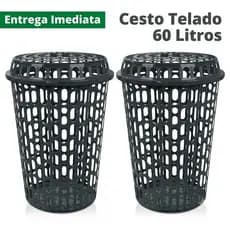 Cesto Telado Com Tampa 60L - kit 2 unidades
