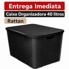 Caixa Organizadora Rattan C/ Tampa 40 Litros Preto Arqplast