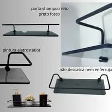 Porta Shampoo Reto Preto  Vidro 6mm Fume Prateleira