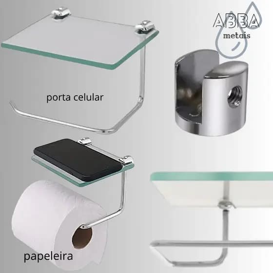 Suporte Papeleira Papel Higiênico Porta Celular Vidro 6mm