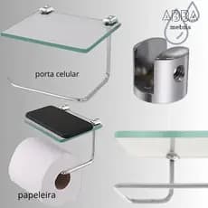Suporte Papeleira Papel Higiênico Porta Celular Vidro 6mm