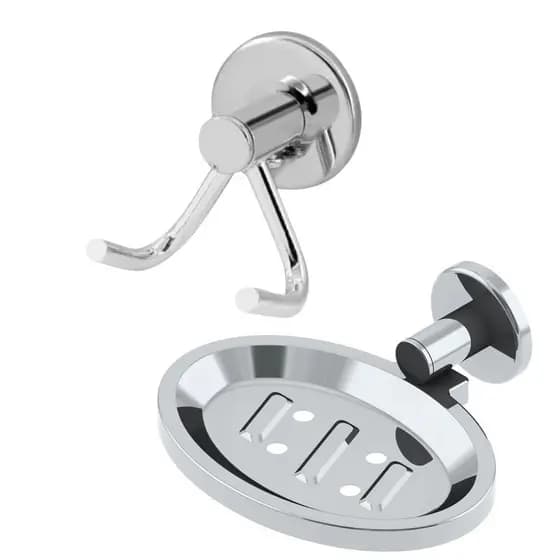 Kit  Acessório Para Banheiro Saboneteira e Cabide Duplo Gancho Inox