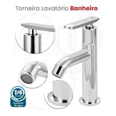 Torneira De Lavatório Para Banheiro - Alta - Cromada 1/4 De Volta  ABS Cuba ou Pia