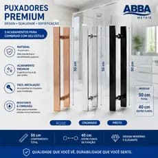 Puxador Retangular Pivoltante Duplo Para Porta Madeira e Vidro 50 CM Alumínio Polido preto rose