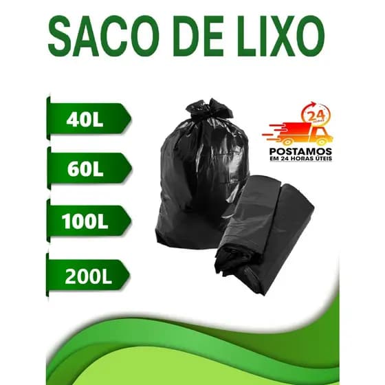 Saco para Lixo Leve Preto Vários Tamanhos pacote Com 100 Unidades