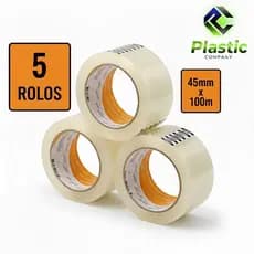 Fita Adesiva KIT 5 ROLOS 45mm x 100m Transparente Resistente Barato Pronta Entrega