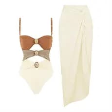 Maiô feminino de uma peça alças finas conjunto de biquíni oco+Saída De Praia Quimono