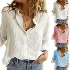 Blusas Femininas Camisa De Algodão Linho Comprida