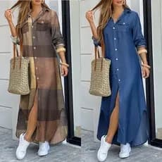 Vestido Camisa Solto Com Botão Com Impressão