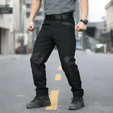 Calça Cargo Trilha Outdoor Masculina Preto Calça Tática à Prova de Vento e Água com Bolsos Múltiplos