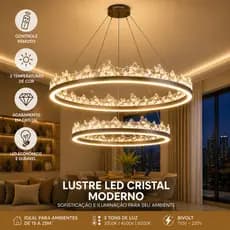 Lustre LED Cristal Moderno 3 Cores Duplo Anel Com Controle Remoto para Sala Quarto Cozinha 110V-220V