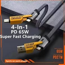 Cabo 4 em 1 Metálico Carregamento Rápido e Dados USB Tipo C, Compatível com Android e iOS, Ideal para Carro