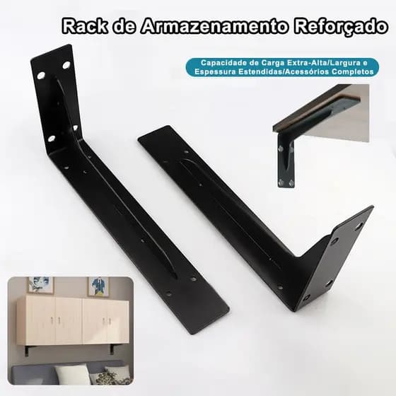 2pcs Mão Francesa Reforçada Cantoneira Aço Preto para Prateleira Bancada Industrial 24/30/39cm
