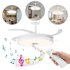 Ventilador Retratil Teto Led Luminaria Com Controle E Som Luminária de teto LED 60W Branco Bivolt