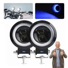 Par Farol Milha Moto Auxiliares Led 3 Color Luz Auto Angel Eye Defender Led Jeep Fusca 70w 15000lm