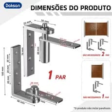 Kit Dobradiça Mecanismo Fechamento Automático Dobradiça Pivô Bidirecional Livre Mola Inox Rotação De 360° 20KG