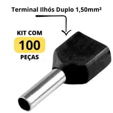 Terminal Elétrico Ilhós Tubular Duplo 1,5mm 100 Unidades