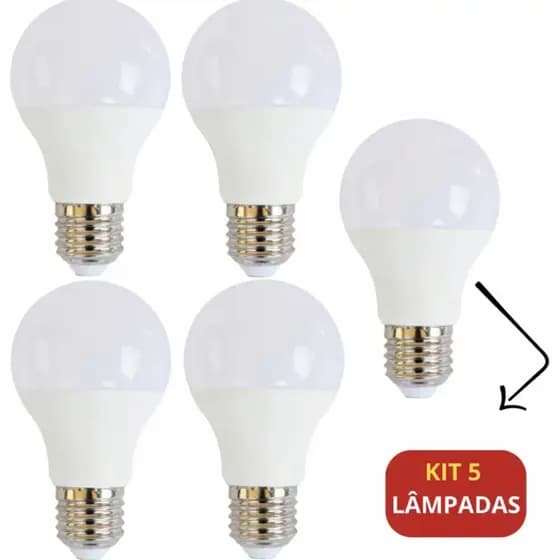 Kit 5 Lâmpada Led Bulbo 9W 6500k Branco Frio E27