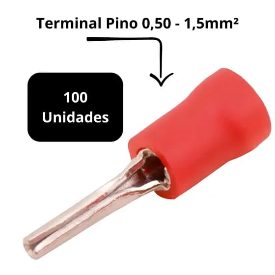 Terminal Elétrico Pino Agulha 0,50-1,5mm Pré Isolado 100 Unidades