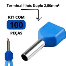 Terminal Elétrico Ilhós Tubular Duplo 2,5mm 100 Unidades
