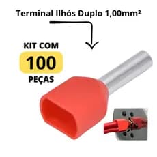 Terminal Elétrico Ilhós Tubular Duplo 1,00mm 100 Peças