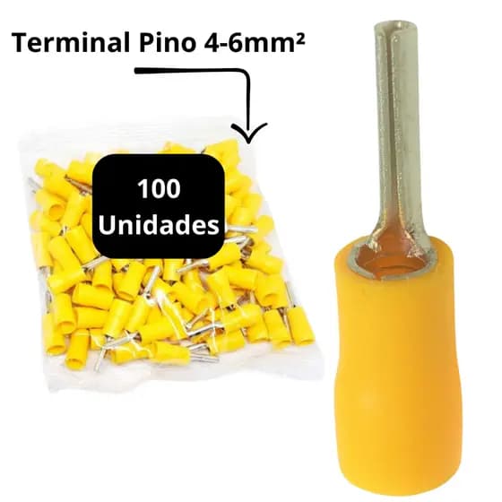 Terminal Elétrico Pino Agulha 6mm Pré Isolado 100 Unidades