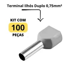 Terminal Elétrico Ilhós Tubular Duplo 0,75mm 100 Peças