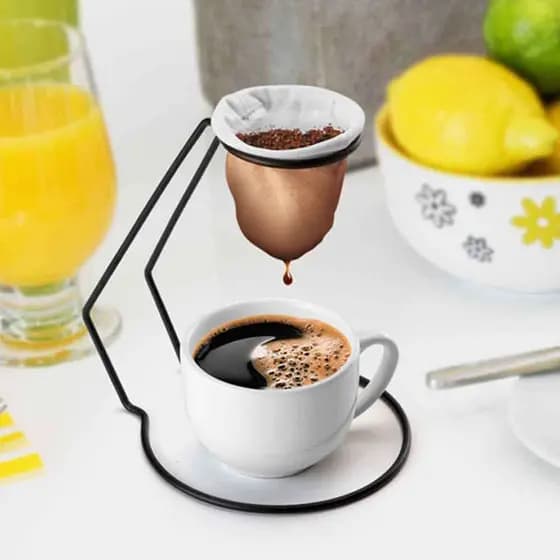 Mini Coador De Café Reutilizável Individual Com Suporte Preto