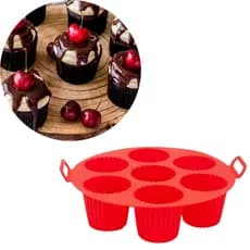 Forma Assadeira Silicone Antiaderente Cupcake Muffins Bolo Air Fryer Forno 7 Cavidades Com Alça