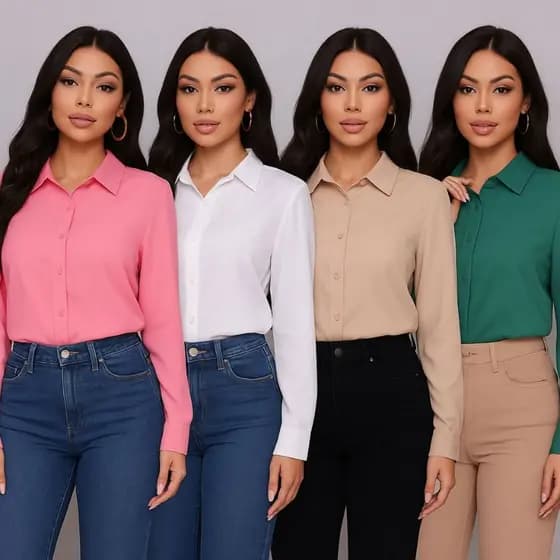 Camisa Feminina Social Manga Longa com Botões Elegante Moda Executiva Premium Casual