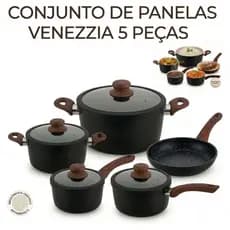 Jogo de Panelas 5 Peças Panela Antiaderente de Indução Cerâmico Tampa de Vidro Soft Com Respiro