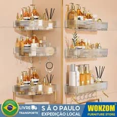 Suporte De Shampoo Prateleiras De Banheiro Sem Furo Acrilico Linhado/ Porta Toalha