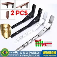 [2 Pcs] Suporte Mão Francesa Retrátil PAR Dobrável Reforçada Tampo Mesa - Varios TAMANHOS Preto E Branco